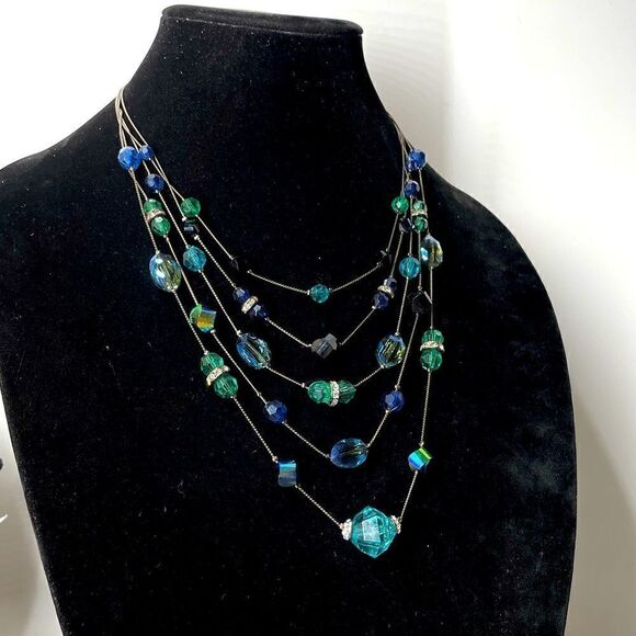 5 Strand Acrylic Beaded and Rhinestone Necklace - Picture 3 of 6